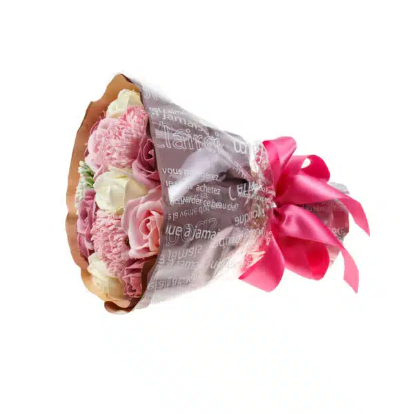 Buchet multicolor 11 trandafiri + 2 garoafe din sapun / CD4449-Roz prafuit - imagine 3