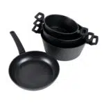 Set 7 piese din aluminiu cu strat neaderent compus din 3 oale cu manere +1 tigaie+ 3 capace sticla termorezistenta, inductie / ZLN 3277 - imagine 2