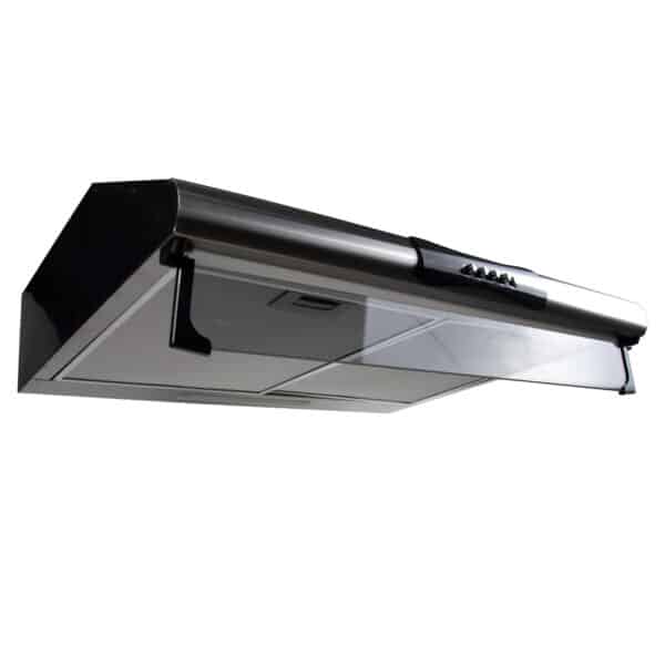 Pachet plita incorporabila (0058), gaz butelie sau gaz natural (duze de schimb incluse), 59x51 cm, aprindere electrica, sticla neagra si hota perete 2 motoare Inox (9676), 2 x 95w / SET 30006 - imagine 3