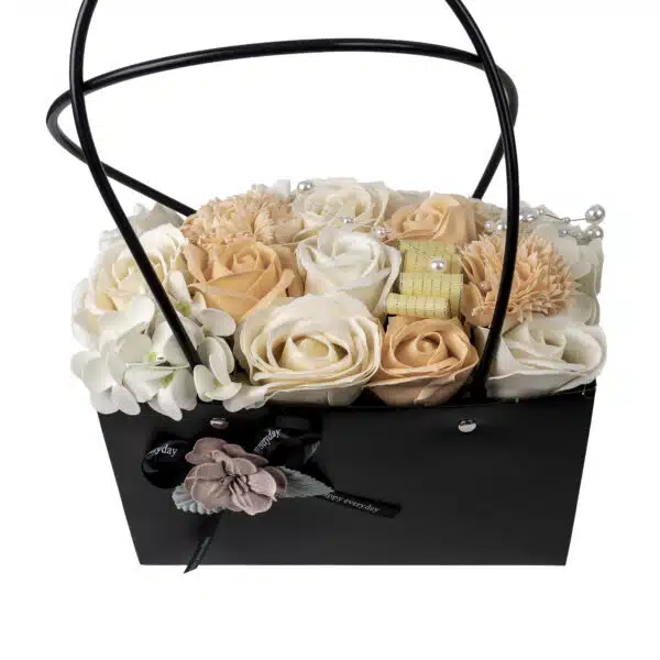 Aranjament floral cu trandafiri multicolori din sapun / CD2570-Crem - imagine 3