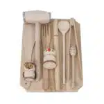 Set tocator dreptunghiular din lemn de fag, 10 piese, 35x25x2cm / EXT 6087