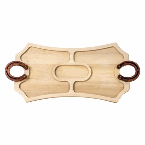 Platou de lemn, compartimentat cu maner potcoava 56x25.5cm / EXT 7215