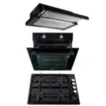 Pachet cuptor incorporabil (1857), capacitate 51L, electric, negru, plita incorporabila email 0041, 60X50X15 cm, gaz butelie sau gaz natural, duze de schimb incluse, hota incorporabila telescopica 2 motoare 3680, 2 x 95w / SET 30124