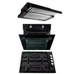 Pachet cuptor incorporabil (1857), capacitate 51L, electric, negru, plita incorporabila email (0034), 50 x 60 cm, gaz butelie sau gaz natural (duze de schimb incluse), hota incorporabila telescopica 2 motoare 3680, 2 x 95w / SET 30125