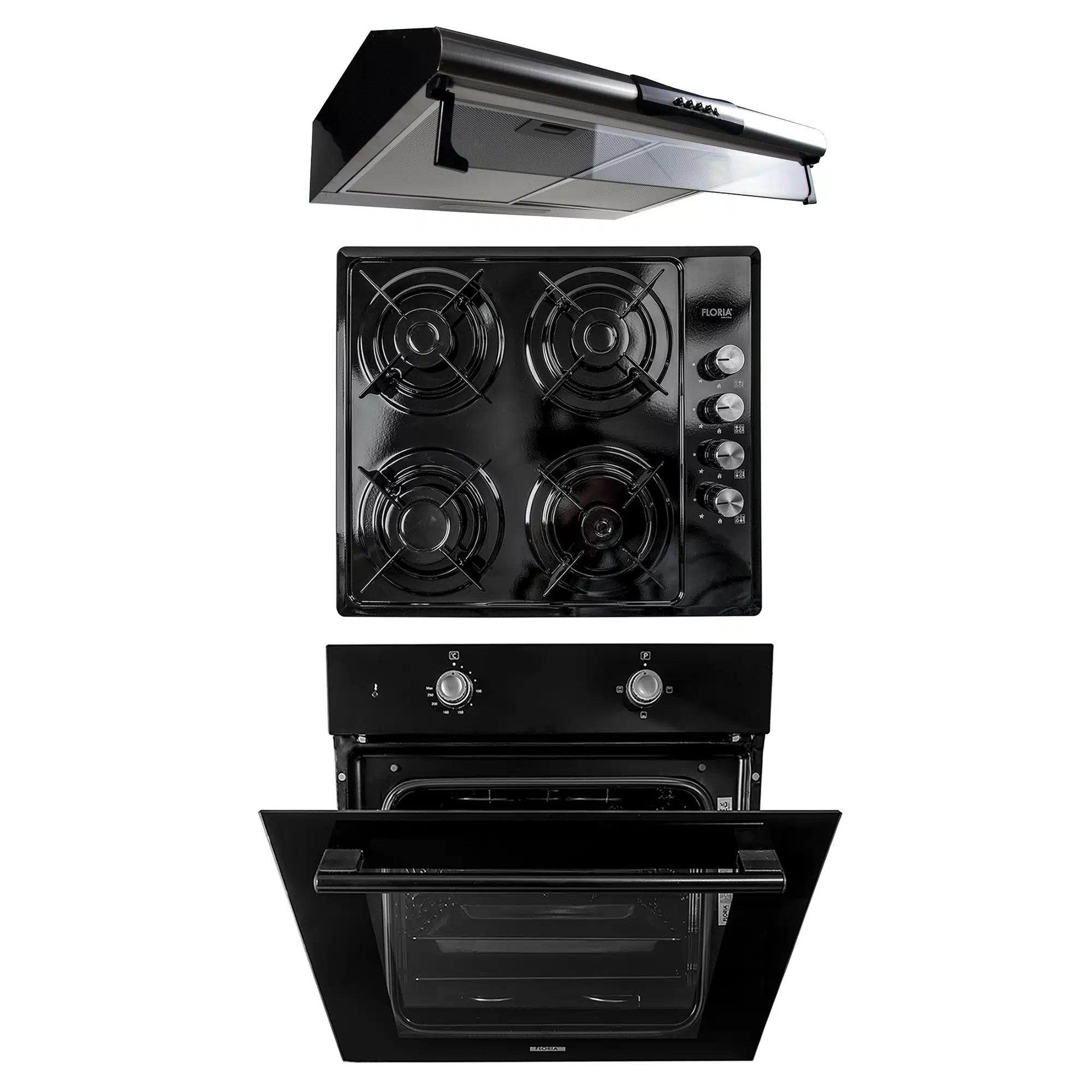 SET 30084_1 Pachet cuptor incorporabil (1857), capacitate 51L, electric, negru, plita incorporabila (1864), 60x50x6cm, gaz butelie sau gaz natural (duze de schimb incluse), hota 2 motoare , inox , putere 2x95W (9676) / SET 30084 - imagine 1