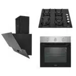 Pachet cuptor incorporabil (0065), 56 x 60 x 56 cm, electric, inox, plita incorporabila (0058), gaz butelie sau gaz natural (duze de schimb incluse), 59×51 cm, aprindere electrica, sticla, hota incorporabila decorativa, 63 cm (1888) / SET 30107