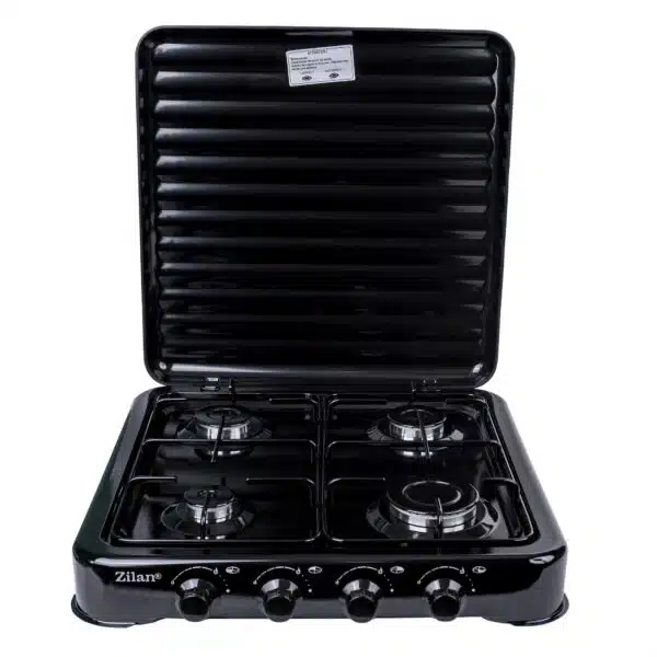 Pachet Aragaz 4 ochiuri, 55X50cm, Ceas pentru butelie,  2m furtun pentru gaz, 3 x coliere pentru furtun, aprinzator, negru / ZLN 7079B_N - imagine 2