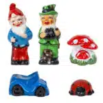 Pachet decor pentru gradina, 2 x pitic, masinutai, ciuperca si buburuza / EXT 10227