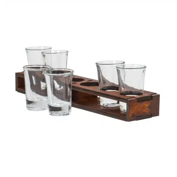Set 6 pahare de shot cu suport din lemn dreptunghiular, 50ml / EXT 9932 - imagine 3