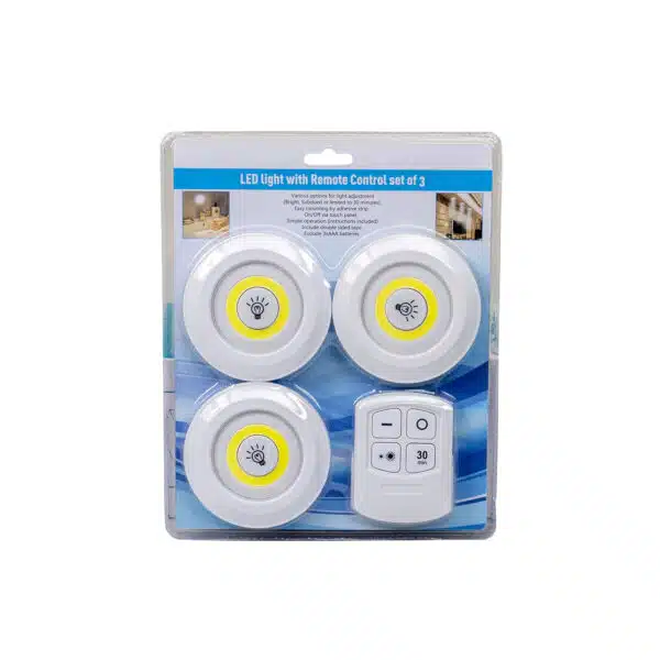 Set 3 lampi cu LED si telecomanda pentru mobila, autoadezive, rotund  Z-TOOLS / ZTS 8221 - imagine 2