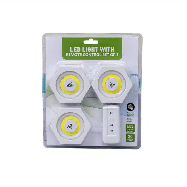 Set 3 lampi cu LED si telecomanda pentru mobila, autoadezive, hexagon  Z-TOOLS / ZTS 8222 - imagine 2