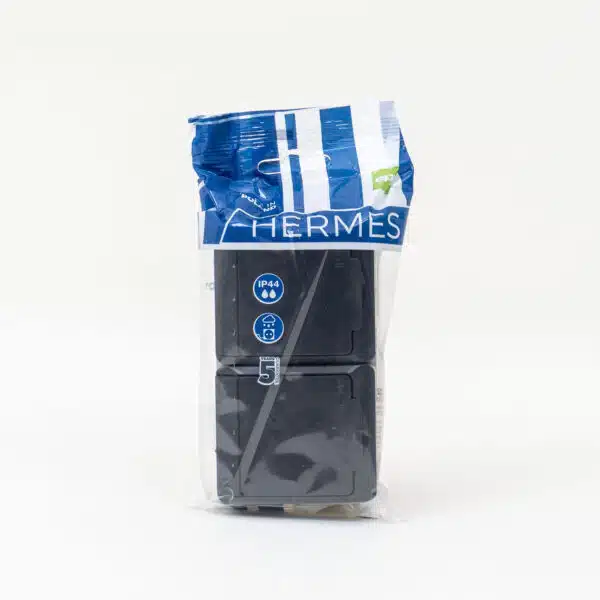 Priza dubla cu capac negru HERMES, 16A/250, IP44 / ELPL-0325-07 - imagine 3