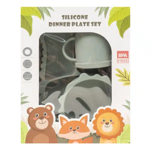 Set 6 piese pentru hranire bebelus, din silicon, model dinozaur, verde Z-TOOLS / ZTS 9094 - imagine 14