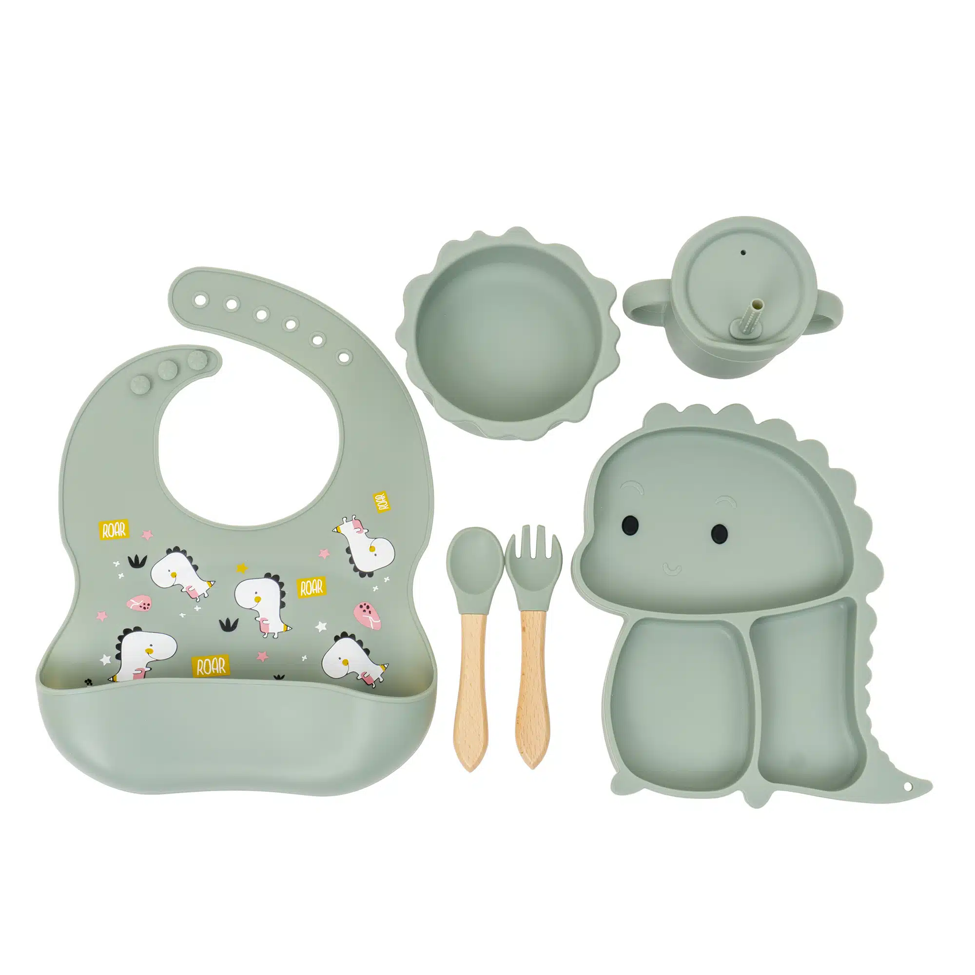 ZTS 9094_2 Set 6 piese pentru hranire bebelus, din silicon, model dinozaur, verde Z-TOOLS / ZTS 9094 - imagine 1