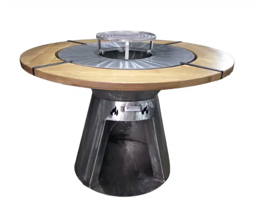 EXT9063 Grătar con cu plită rotundă din inox, 750 mm, înălțime 900 mm, blat de lemn frasin / EXT9063 - imagine 1