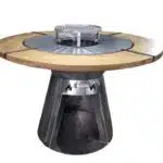 Grătar con cu plită rotundă din inox, 850 mm, înălțime 950 mm, blat de lemn frasin / EXT9065